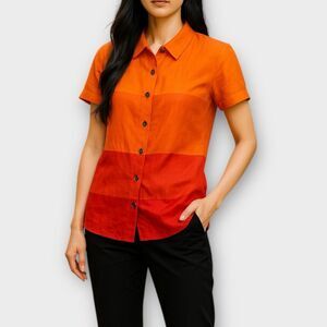 Vintage Orange Red Notched Collar Button Down Shirt